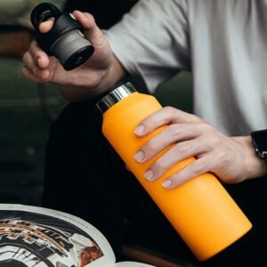 Lemon Yellow Large Capacity Portable Insulated Flask, 950ml Screwless Lid Design