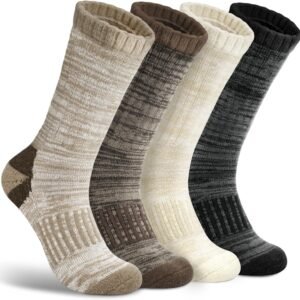 4 Pairs Merino Wool Socks for Women Men, Warm Winter Thick Cushion Hiking Boot Socks for Women Gifts