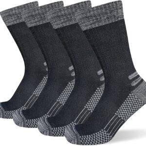 Men's Crew Work Boot Socks Thick Cushioned Moisture Wicking Hiking Sock 4 Pairs