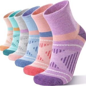 6 Pairs Merino Wool Ankle Hiking Running Socks Compression Support Thick Cushion No Show Socks for Men Women