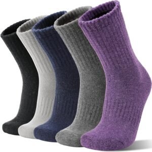 5 Pack Merino Wool Boot Hiking Socks for Women Warm Winter Thick Thermal Cozy Work Soft Ladies Socks