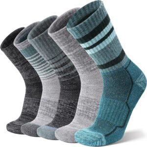 Merino Wool Hiking Socks for Men & Women 5 Pairs Thermal Warm Winter Thick Cushion Moisture Wicking Crew Boot Socks